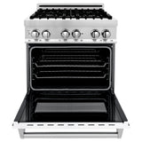 ZLINE 30 in. 4.0 cu. ft. Legacy Dual Fuel Range with 4 Burner Gas Cooktop and Electric Convection Oven in Stainless Steel with Griddle and White Matte Door (RA-WM-GR-30)