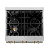 ZLINE Autograph Edition 30 in. Kitchen Package with Stainless Steel Dual Fuel Range with White Matte Door, Range Hood and Dishwasher with Champagne Bronze Accents (3AKP-RAWMRHDWM30-CB)