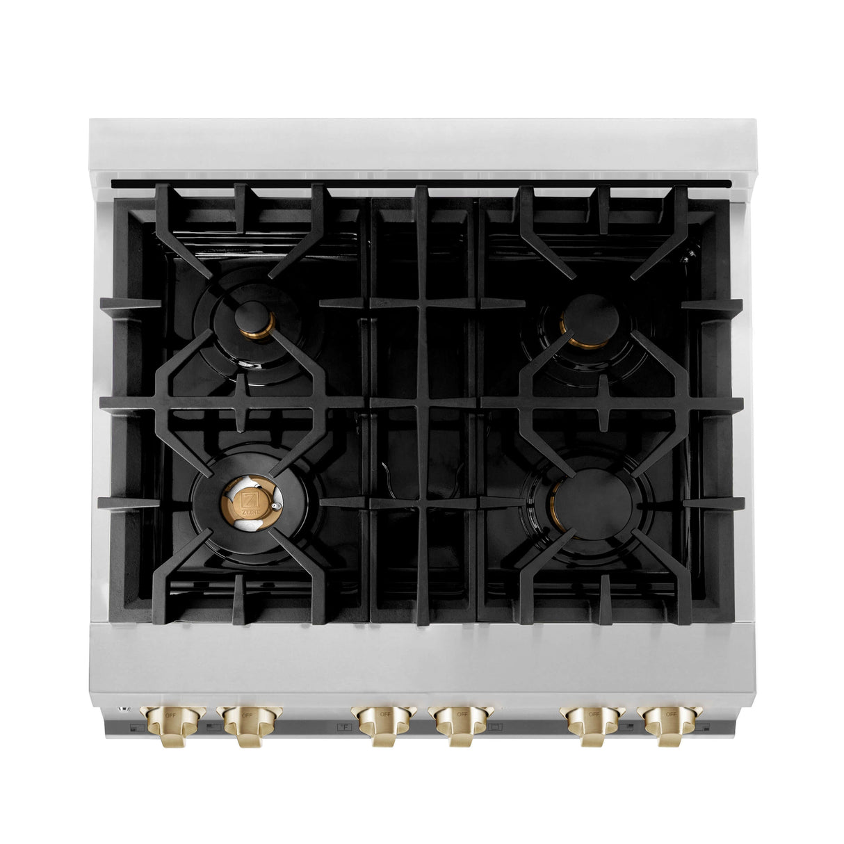 ZLINE Autograph Edition 30 in. Kitchen Package with Stainless Steel Dual Fuel Range, Range Hood, Dishwasher, and Refrigerator with External Water Dispenser with Polished Gold Accents (4AKPR-RARHDWM30-G)