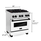 ZLINE Autograph Edition 30 in. Kitchen Package with Stainless Steel Dual Fuel Range with White Matte Door and Range Hood with Matte Black Accents (2AKP-RAWMRH30-MB)