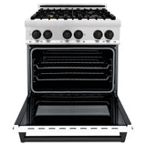 ZLINE Autograph Edition 30 in. Kitchen Package with Stainless Steel Dual Fuel Range with White Matte Door and Range Hood with Matte Black Accents (2AKP-RAWMRH30-MB)
