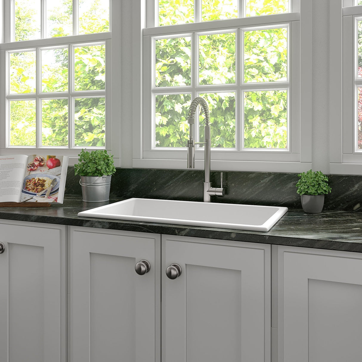 ZLINE 30" Rome Dual Mount Single Bowl Fireclay Kitchen Sink with Bottom Grid (FRC5124)
