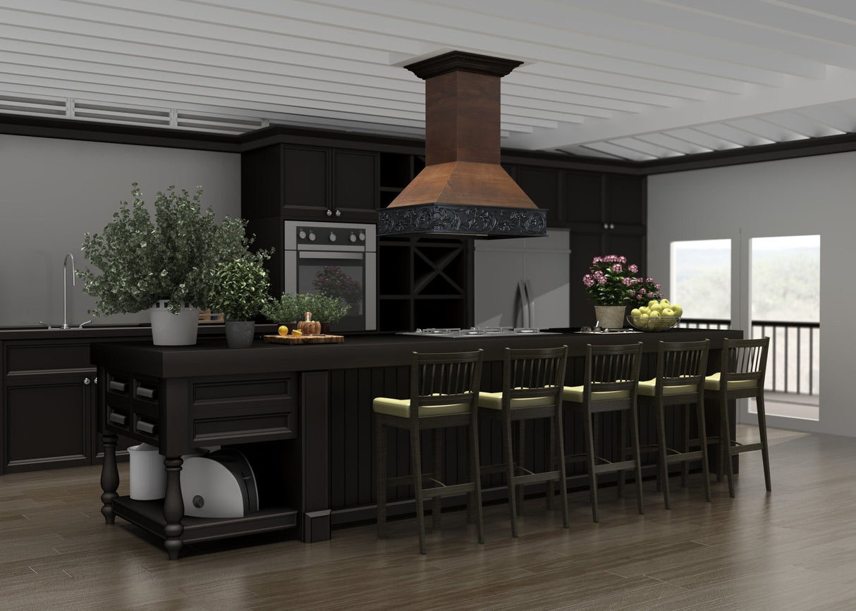 ZLINE 36 in. Ducted Wooden Isalnd Mount Range Hood in Antigua and Walnut (9373AR-36)