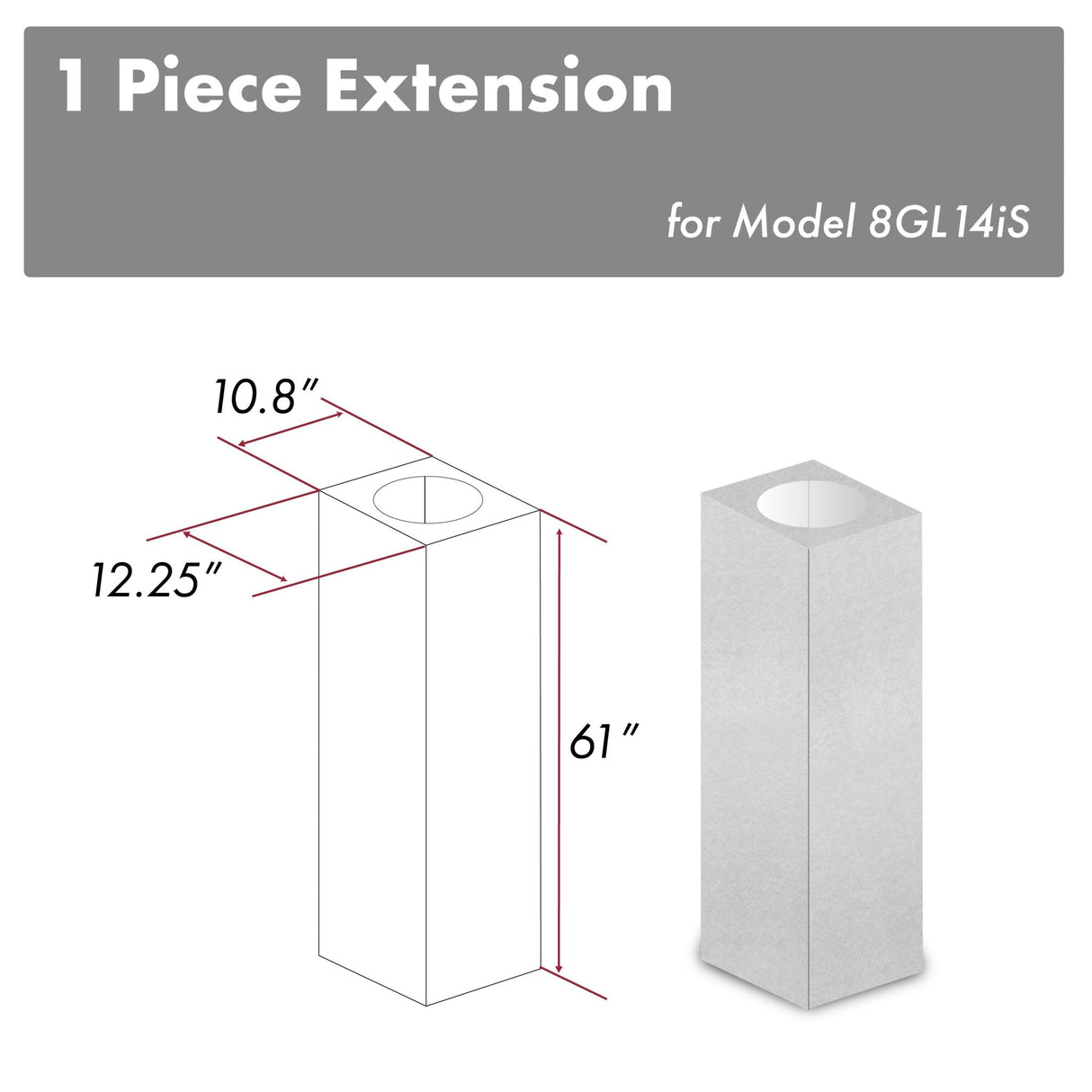 ZLINE 61 in. Satin Stainless Steel Chimney Extension for Ceilings up to 12.5 ft. (8GL14iS-E)