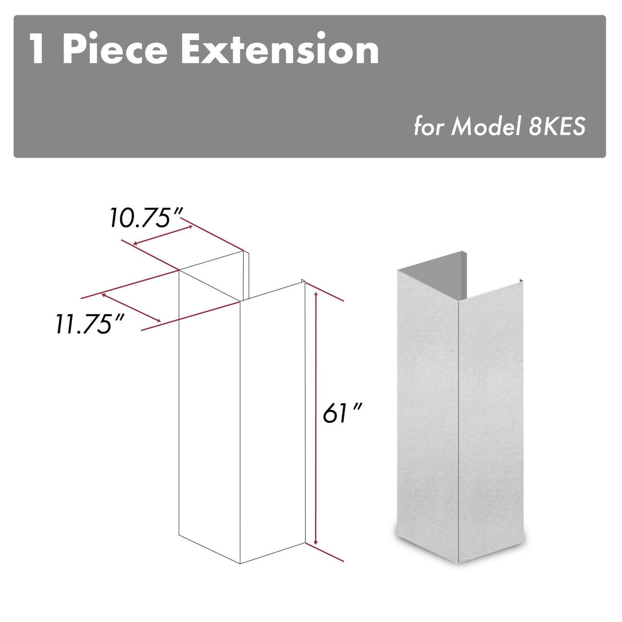 ZLINE 61 in. Satin Stainless Steel Chimney Extension for Ceilings up to 12.5 ft. (8KES-E)