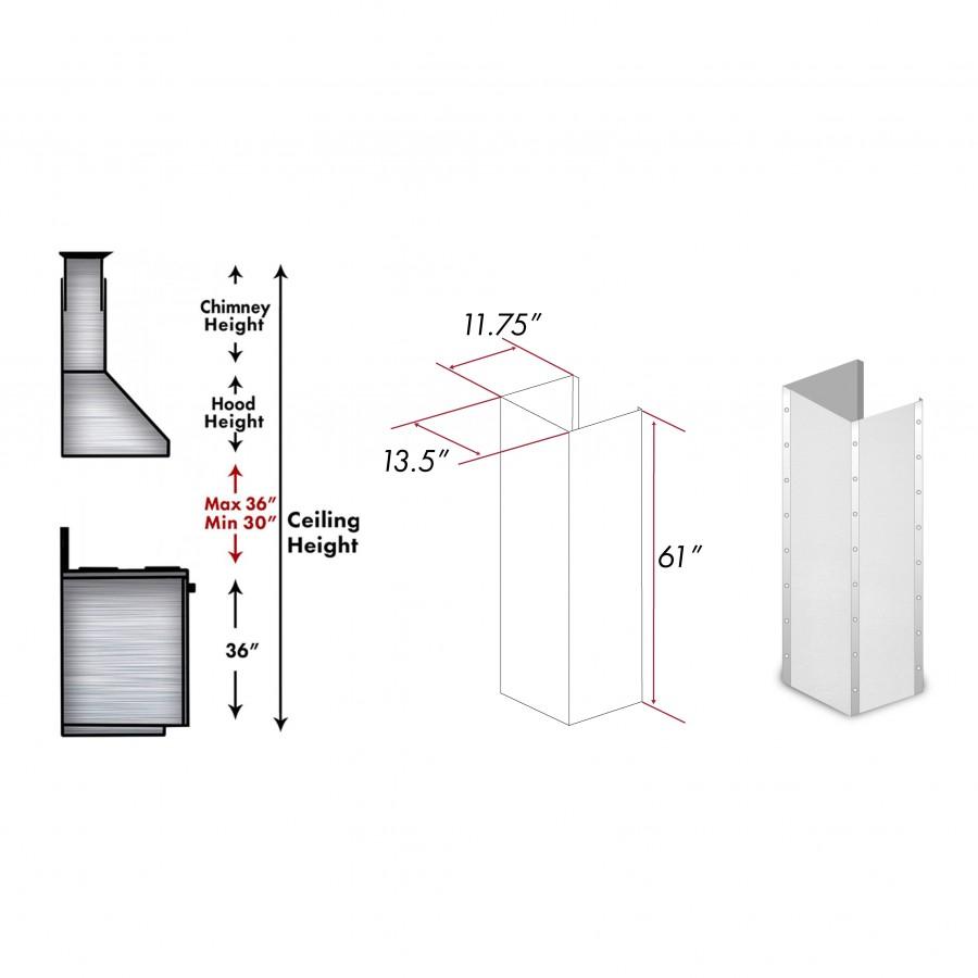ZLINE 61 in. Satin Stainless Steel Extended Chimney and Crown (655-4SSSS-36-304-E)