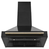 ZLINE 36" Black Stainless Steel Range Hood with Polished Gold Handle (BS655Z-36-G)