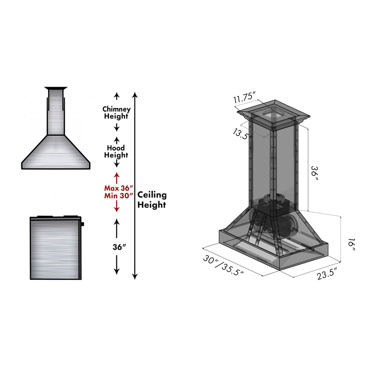 ZLINE 36 in. Designer Series Satin Stainless Steel Island Mount Range Hood with Copper Trim (655i-SCCCS-36)