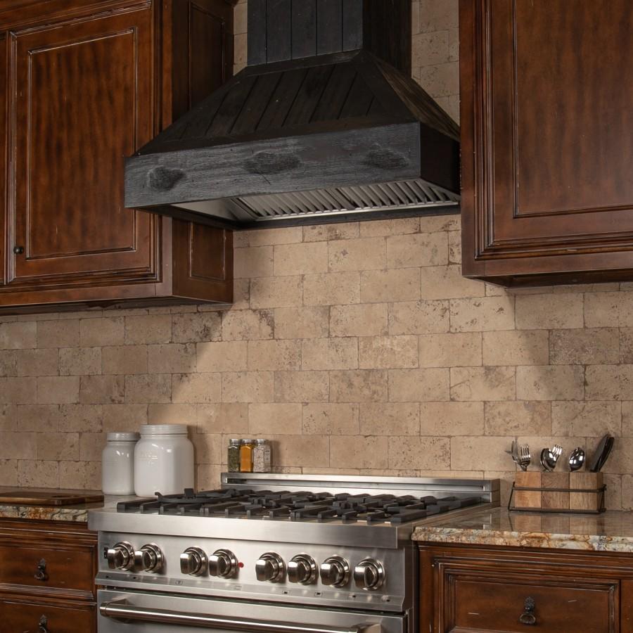 ZLINE 30 in. Convertible Vent Shiplap Wooden Wall Mount Range Hood in Rustic Dark Finish - Includes Motor (349DD-30)