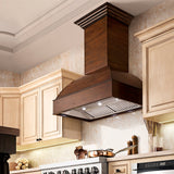 Wooden Wall Mount Range Hood in Walnut and Hamilton - Includes Motor