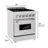 ZLINE 24 in. 2.8 cu. ft. Legacy Dual Fuel Range with Gas Cooktop and Electric Convection Oven in Satin Stainless Steel with 4 Brass Burners (RAS-SN-BR-24)