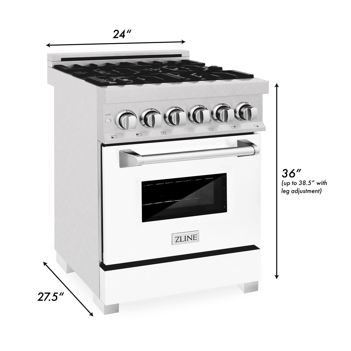 ZLINE 24 in. 2.8 cu. ft. Legacy Dual Fuel Range with 4 Burner Gas Cooktop and Electric Convection Oven in Satin Stainless Steel with White Matte Door and Griddle (RAS-WM-GR-24)