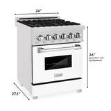 ZLINE 24 in. 2.8 cu. ft. Legacy Dual Fuel Range with 4 Burner Gas Cooktop and Electric Convection Oven in Satin Stainless Steel with White Matte Door and Griddle (RAS-WM-GR-24)