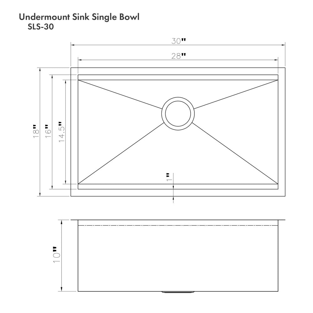 ZLINE 30 in. Garmisch Undermount Single Bowl Satin Stainless Steel Kitchen Sink with Bottom Grid and Accessories (SLS-30S)