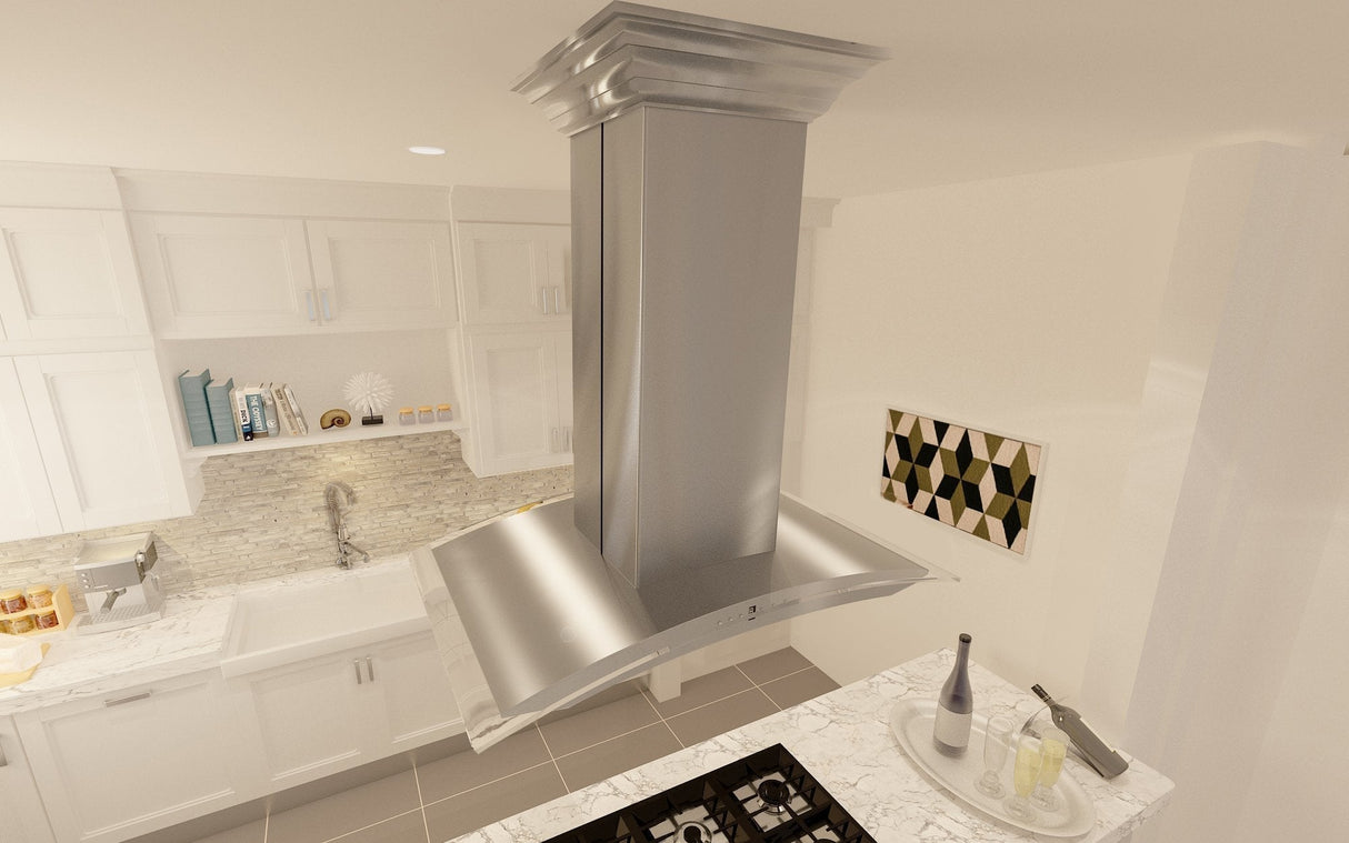 ZLINE 36 in. Convertible Vent Island Mount Range Hood in Satin Stainless Steel and Glass (8GL14iS-36)