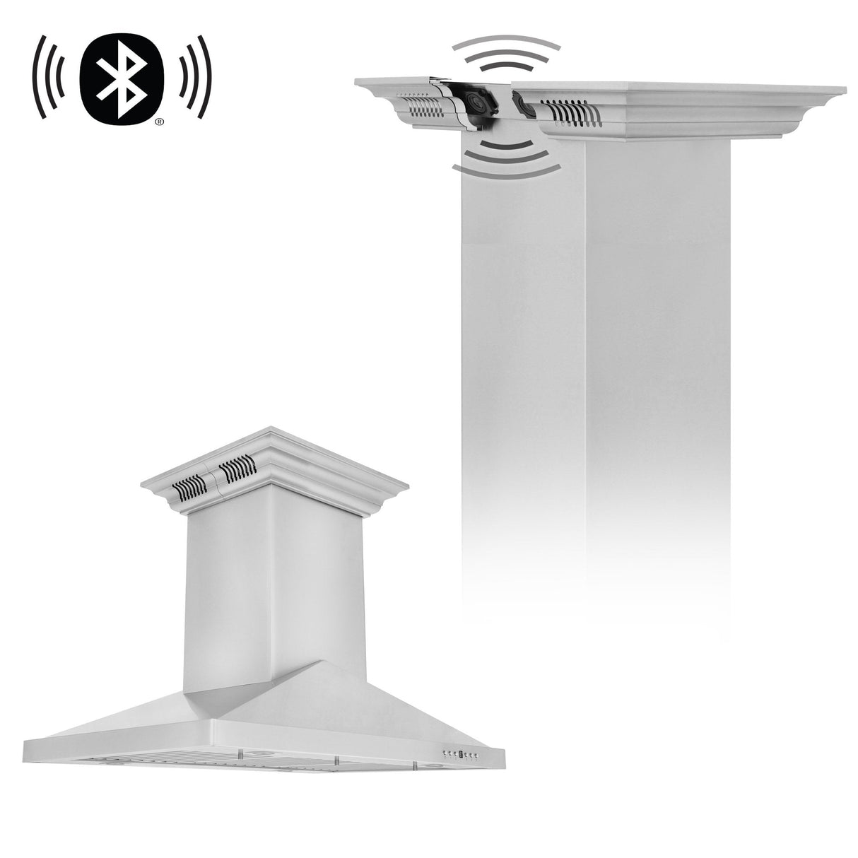36 in. ZLINE CrownSound™Ducted Vent Island Mount Range Hood in Stainless Steel with Built-in Bluetooth Speakers (GL1iCRN-BT-36)