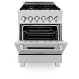 ZLINE 24 in. 2.8 cu. ft. Legacy Dual Fuel Range with Gas Cooktop and Electric Convection Oven in Satin Stainless Steel with 4 Brass Burners (RAS-SN-BR-24)