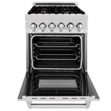 ZLINE 24 in. 2.8 cu. ft. Legacy Dual Fuel Range with Gas Cooktop and Electric Convection Oven in Satin Stainless Steel with 4 Brass Burners and Griddle (RAS-SN-BR-GR-24)