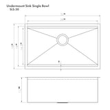 ZLINE 30 in. Garmisch Undermount Single Bowl Stainless Steel Kitchen Sink with Bottom Grid and Accessories (SLS-30)