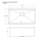 ZLINE 30" Garmisch Undermount Single Bowl Stainless Steel Kitchen Sink with Bottom Grid and Accessories (SLS-30)