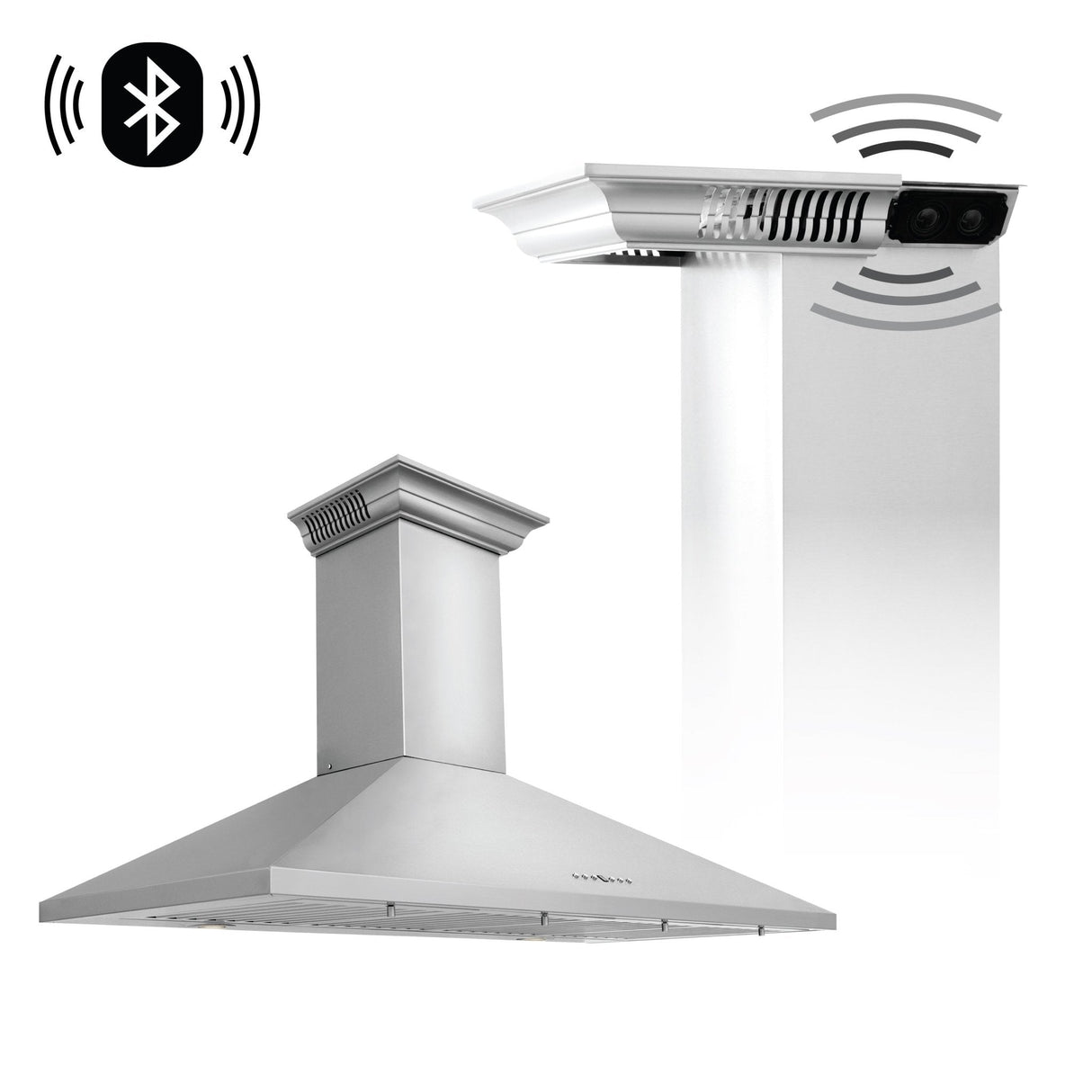 42" ZLINE CrownSound™Ducted Vent Wall Mount Range Hood in Stainless Steel with Built-in Bluetooth Speakers (KL2CRN-BT-42)
