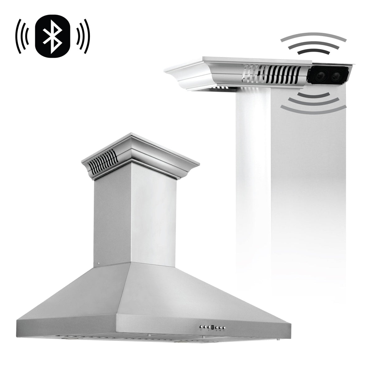 30" ZLINE CrownSound™Ducted Vent Wall Mount Range Hood in Stainless Steel with Built-in Bluetooth Speakers (KL3CRN-BT-30)