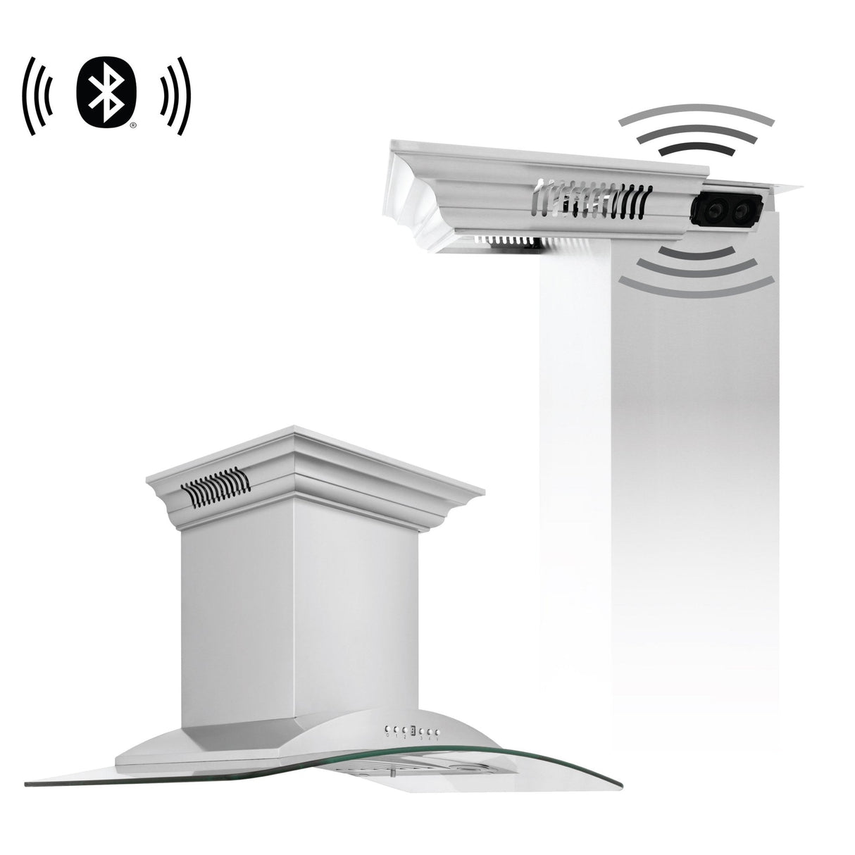 30" ZLINE CrownSound™Ducted Vent Wall Mount Range Hood in Stainless Steel with Built-in Bluetooth Speakers (KNCRN-BT-30)