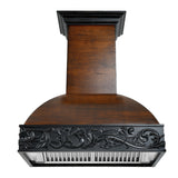 ZLINE 36 in. Ducted Wooden Wall Mount Range Hood with Dual Remote Blower in Antigua and Walnut (393AR-RS-36)