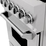 ZLINE 24 in. 2.8 cu. ft. Legacy Dual Fuel Range with Gas Cooktop and Electric Convection Oven in Satin Stainless Steel with 4 Brass Burners and Griddle (RAS-SN-BR-GR-24)