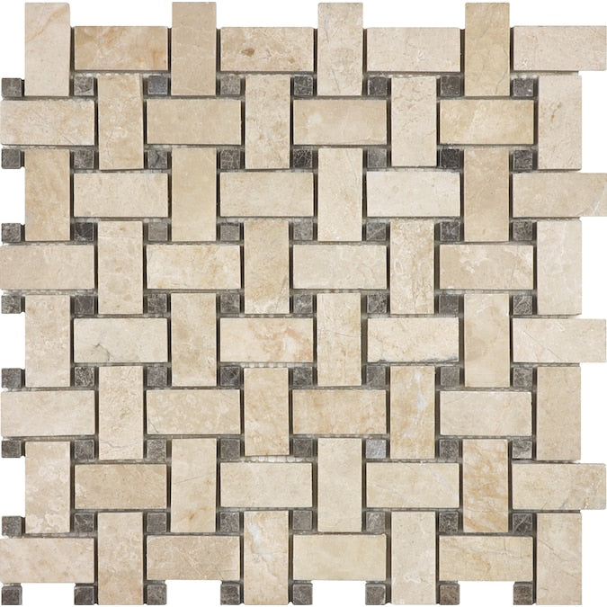 Basketweave Allure Crema Polished Marble Mosaic