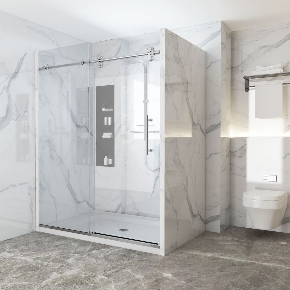 Ivanees Single Sliding Frameless Shower Door 8mm Clear Tempered Glass - Barn Door Style