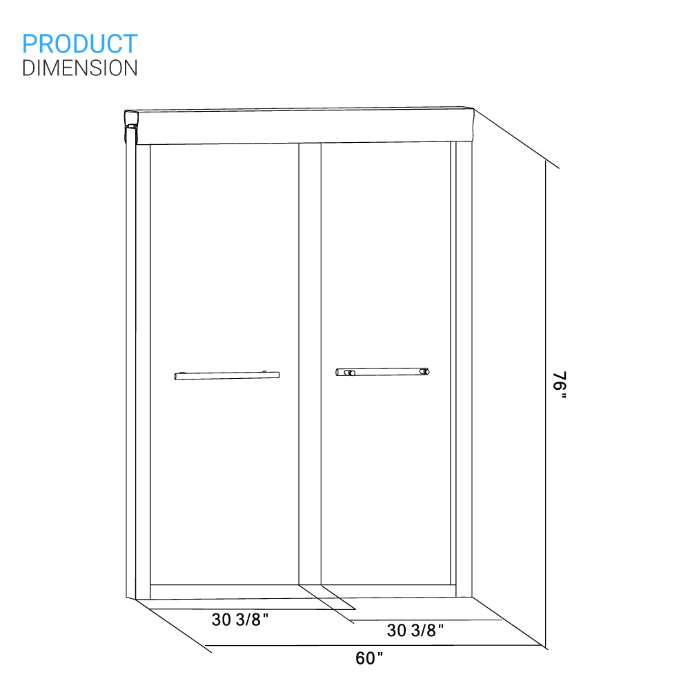 Ivanees 60 In. W X 76 In. H Framed dual Sliding glass Shower Door with Double Handles & (8 mm) Clear Tempered Glass