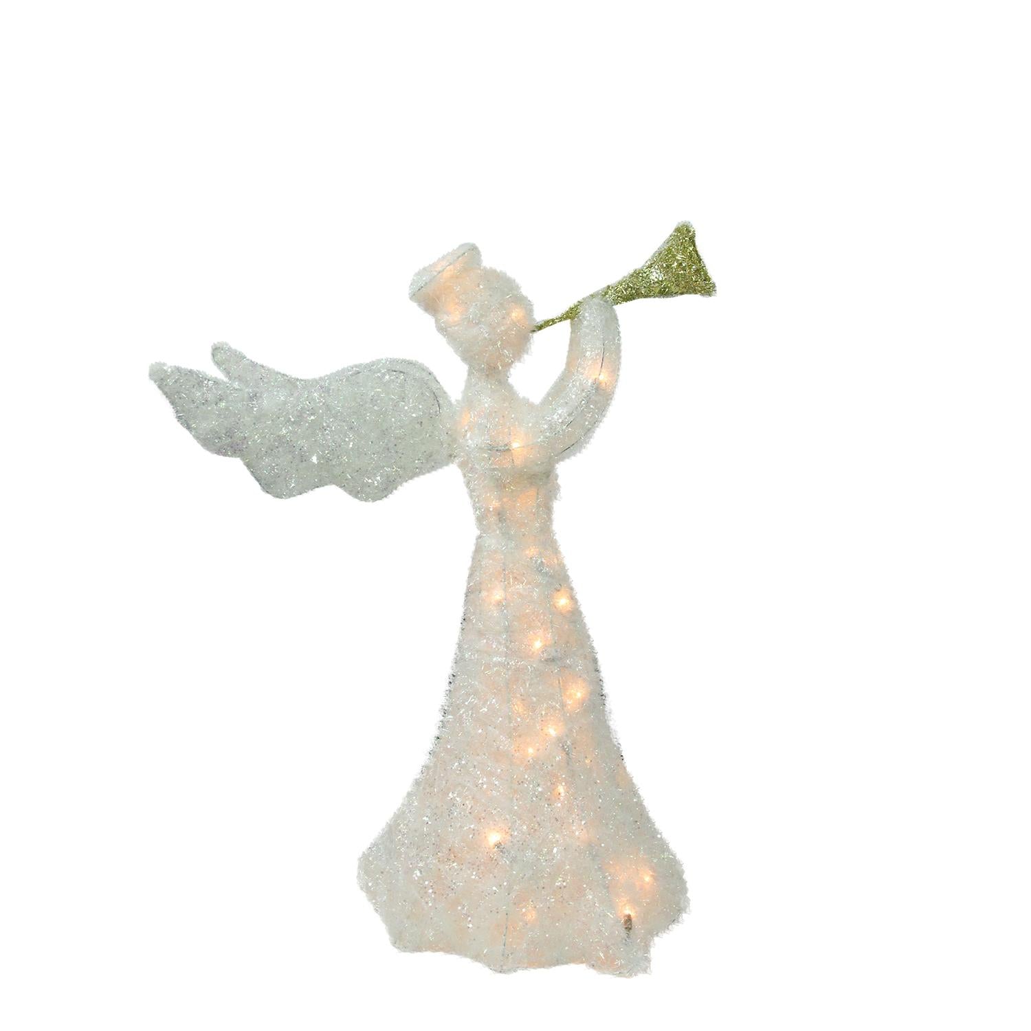 29" Lighted Tinsel Trumpeting Angel Christmas Outdoor Decoration
