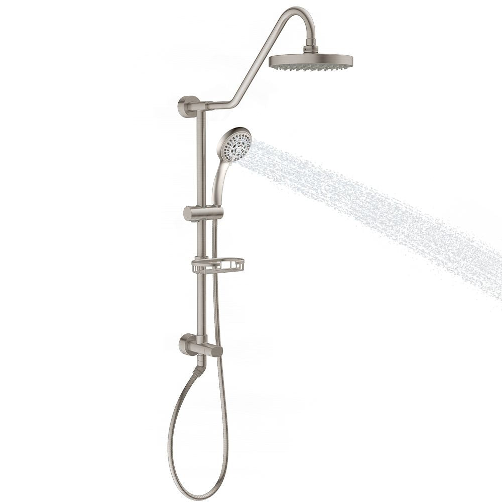 Rain Shower System W/ 8" Showerhead - 36.25"H X 8"W X 23.75"D - Brass - Adjustable Brass Slider - Surface Mounted Shower Systems