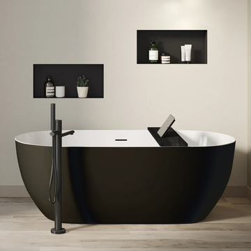 Flora 67 in. Classic Series Acrylic Freestanding Soaking Bathtub in Glossy Black Outside & Glossy White inside with Chrome-Plated Drain Cover & Pop Up-Overflow Hole