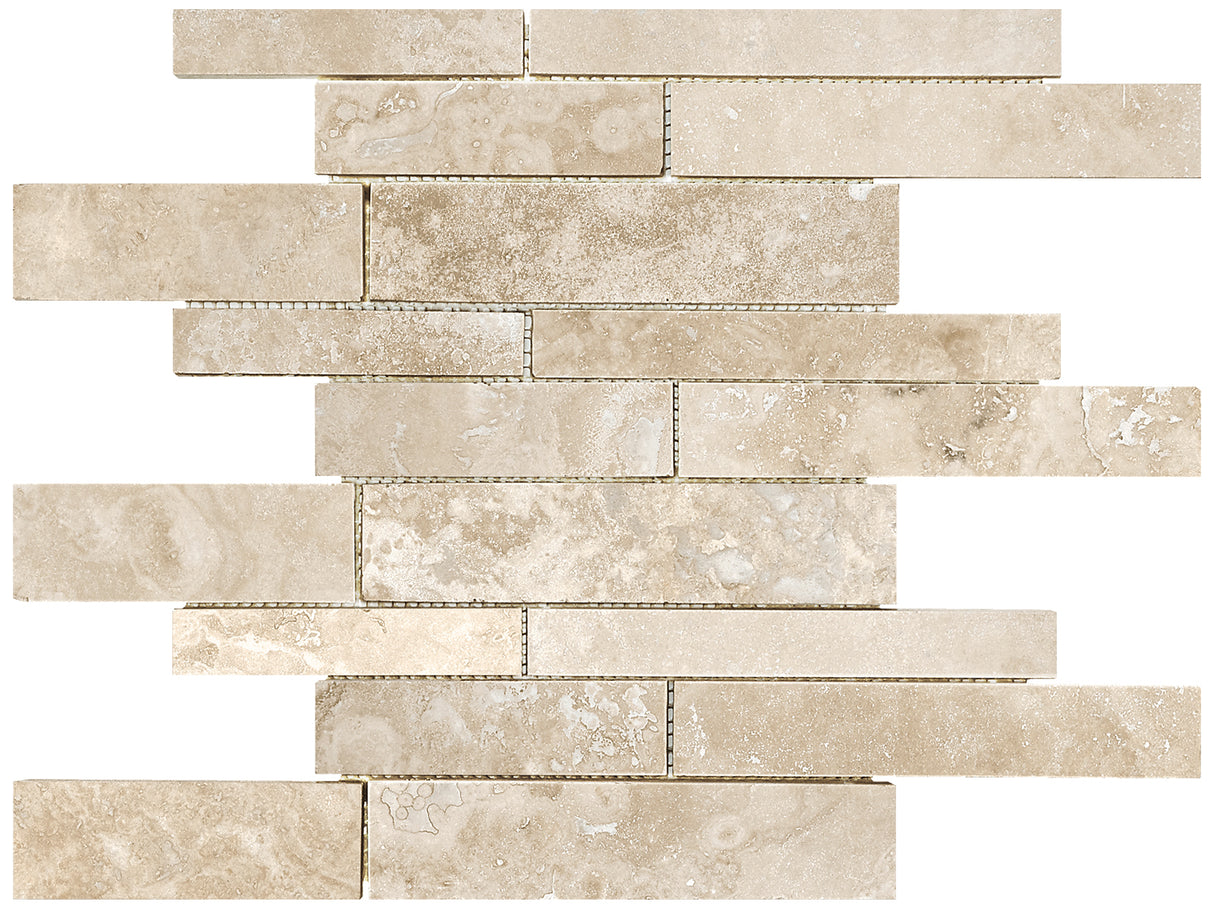 Random Strip Ivory Filled & Honed Travertine Mosaic