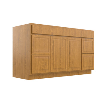 Country Oak 48"W x 32"H Vanity Base Cabinet With Drawers, Center Sink