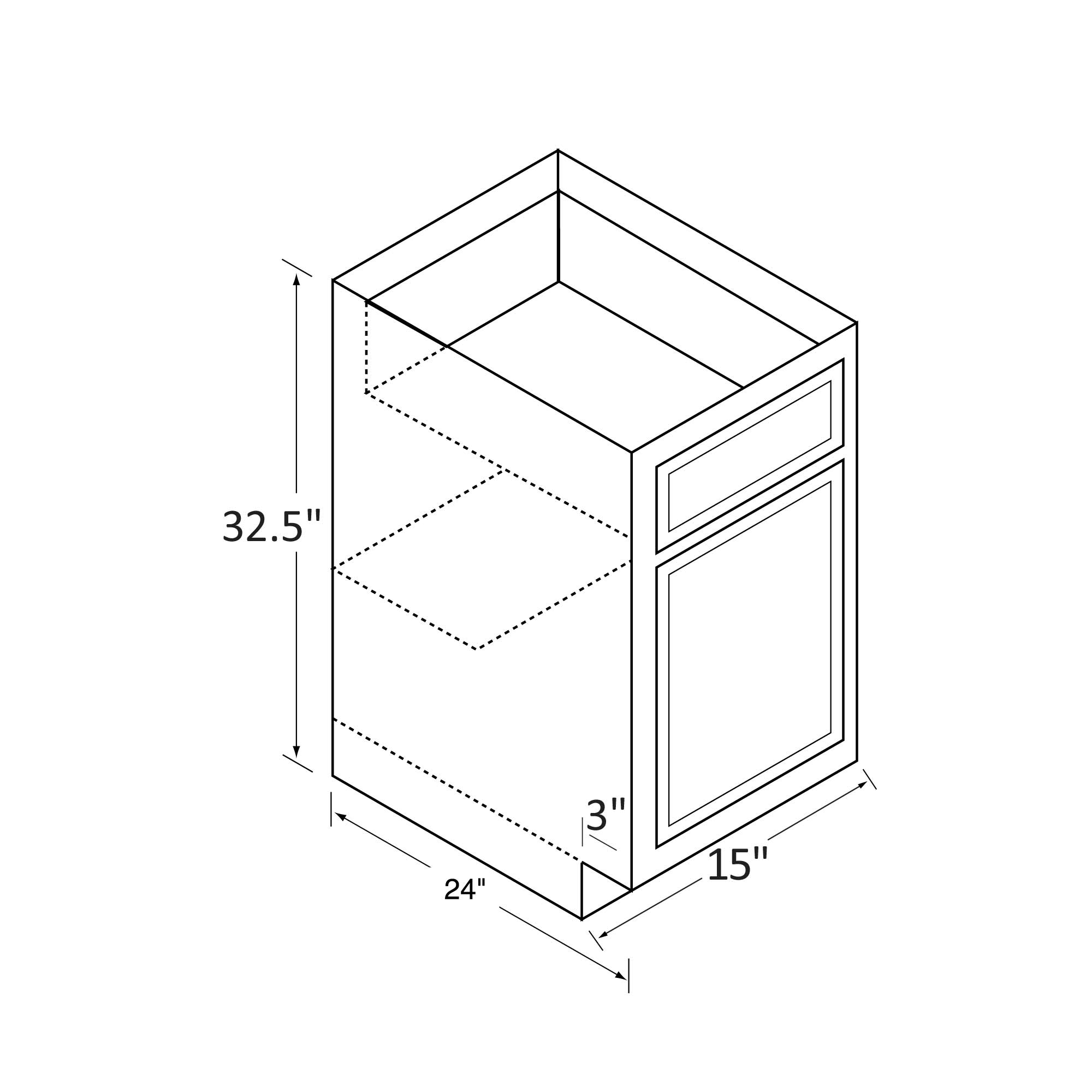 15 inch Wide ADA Cabinets - Single Door - Dwhite Shaker - 15 Inch W x 32.5 Inch H x 24 Inch D