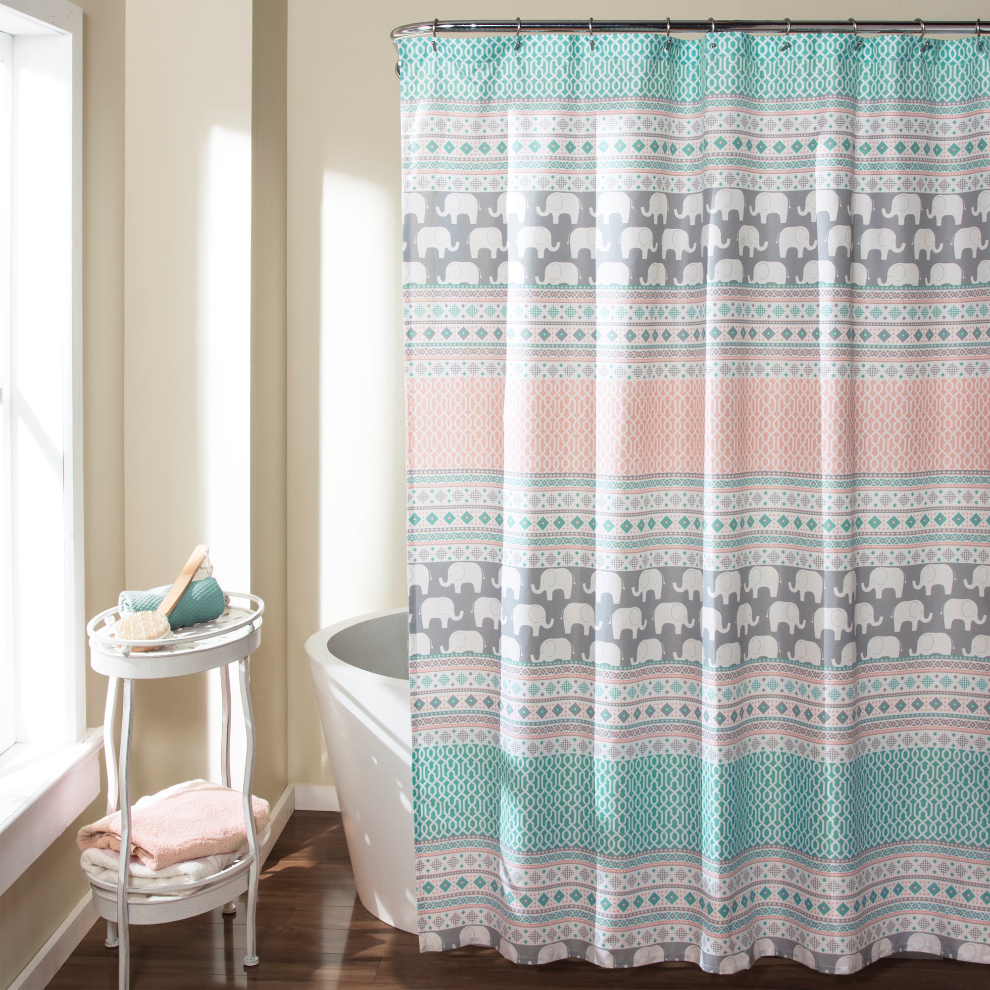 Elephant Stripe Shower Curtain Turquoise/Pink