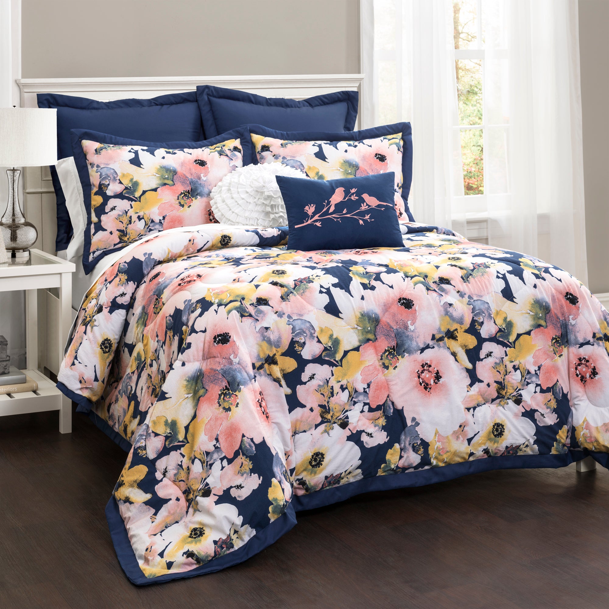 Floral Watercolor Comforter Blue 7Pc Set