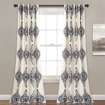 Keya Medallion Room Darkening Window Curtain Cream Set