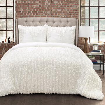Ruffle Stripe Comforter White 3Pc Set