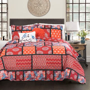 Meridian Quilt Red 5Pc Set