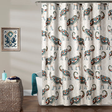 Hati Elephants Shower Curtain Navy/Turquoise 72x72