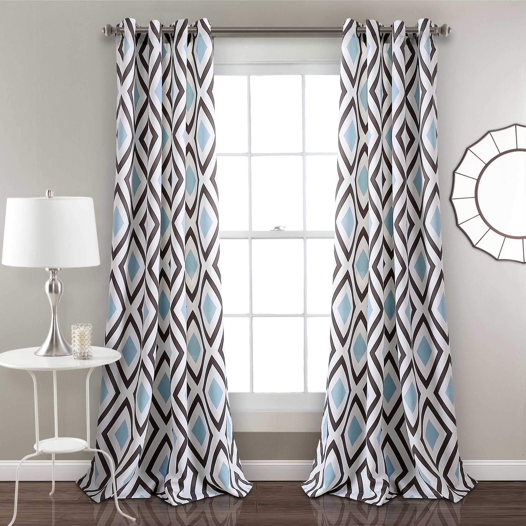 Kevin Diamond Room Darkening Window Curtain Panels Blue/Gray Set