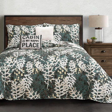 Camouflage Leaves Quilt Green 5Pc Set
