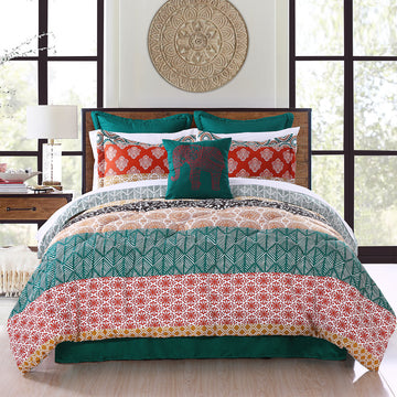 Lush Decor Bohemian Stripe 7 Piece Comforter Set Full/Queen Turquoise Orange