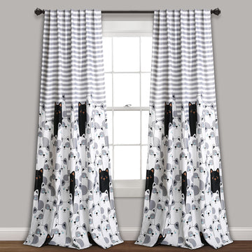 Stripe Bear Room Darkening Window Curtain Panels Gray & Black Set