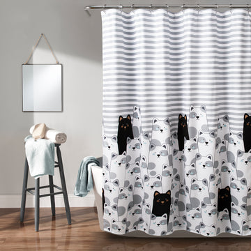 Stripe Bear Shower Curtain Gray/Black
