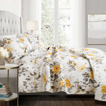 Penrose Floral Quilt Yellow/Gray 3Pc Set